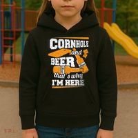 Cornhole And Beer That's Why I'm Here Funny Cornhole Kids Hoodie thumb 3