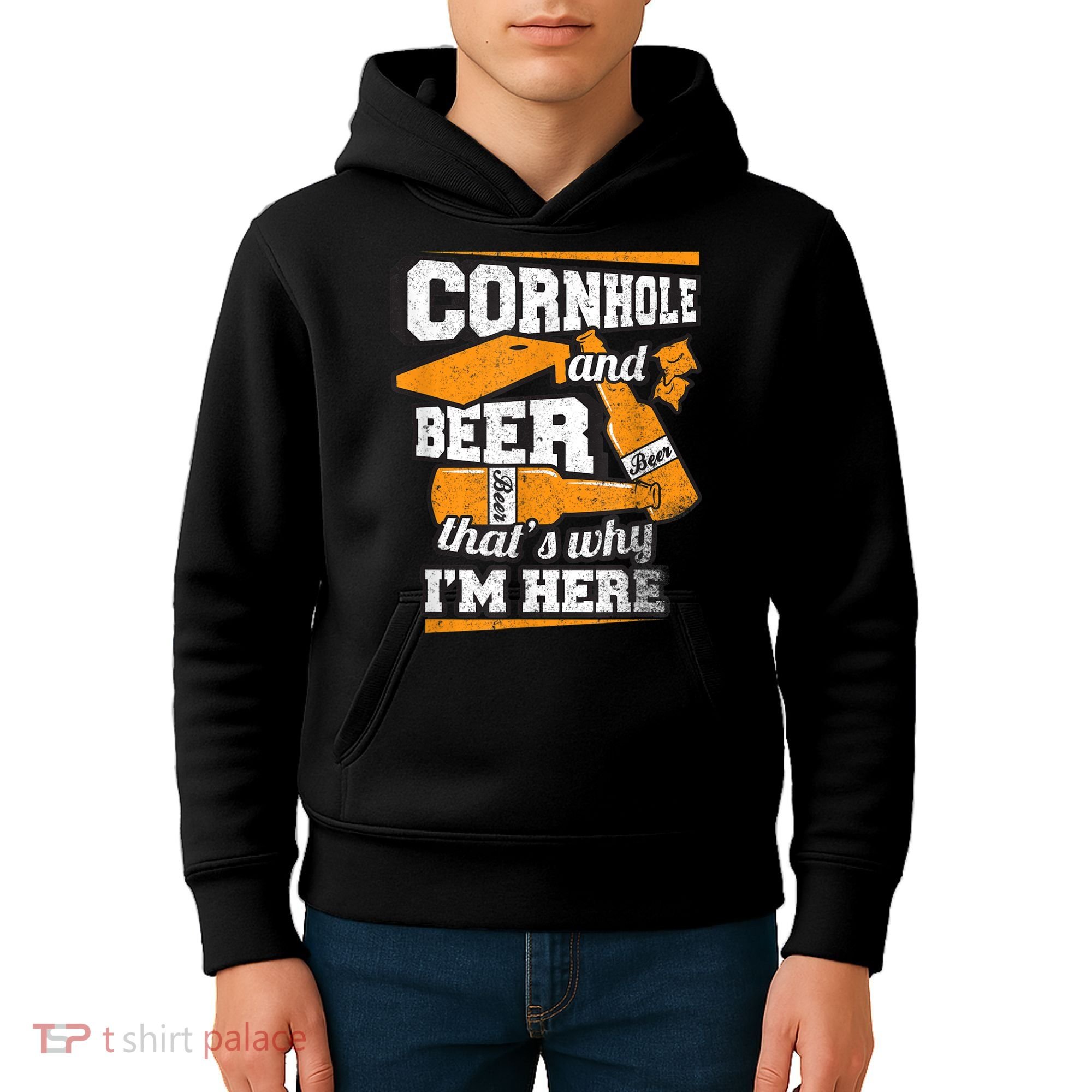 Cornhole And Beer That's Why I'm Here Funny Cornhole Kids Hoodie
