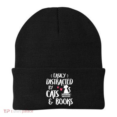 Cat And Book Lover Funny Easily Distracted By Cats And Books Meaningful Gift Beanie