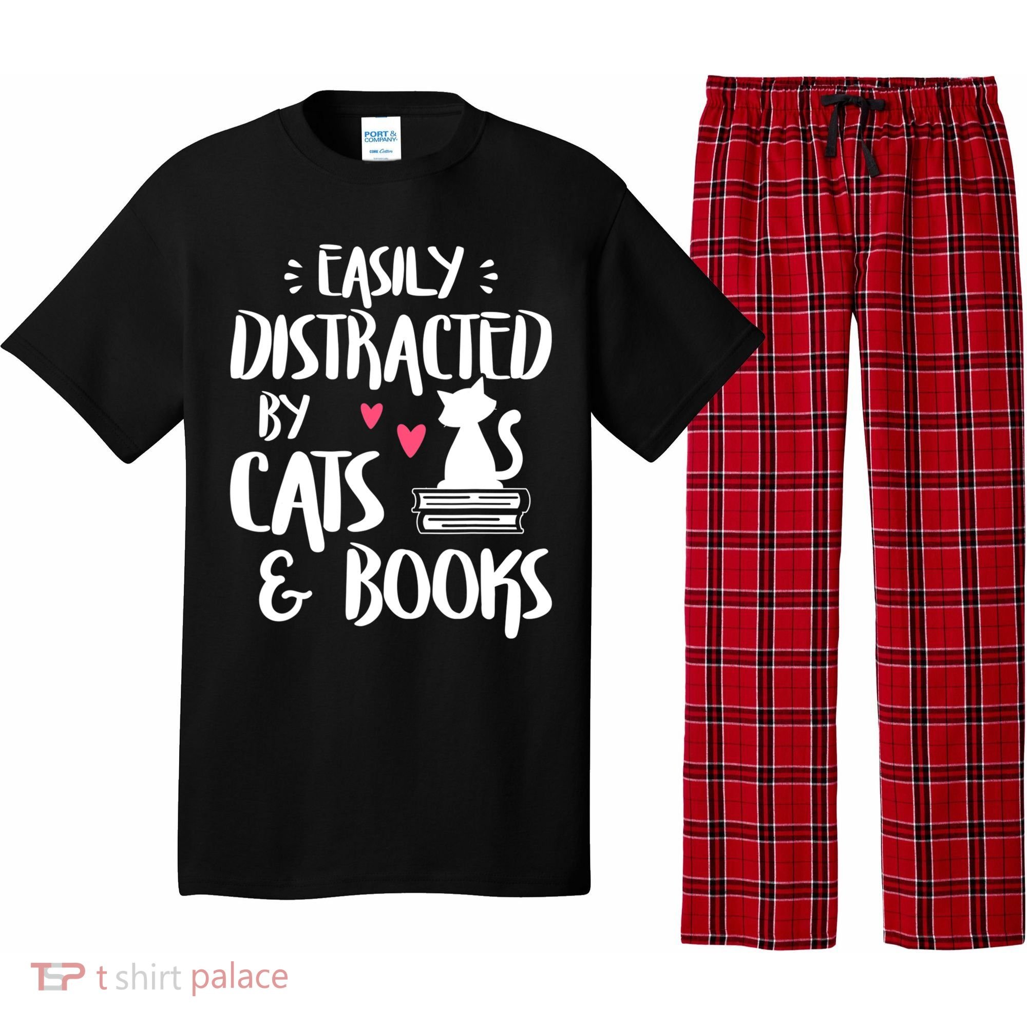 Cat And Book Lover Funny Easily Distracted By Cats And Books Meaningful Gift Pajama Set