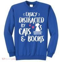 Cat And Book Lover Funny Easily Distracted By Cats And Books Meaningful Gift Sweatshirt thumb 0