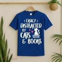 Cat And Book Lover Funny Easily Distracted By Cats And Books Meaningful Gift T-Shirt thumb 2