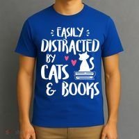 Cat And Book Lover Funny Easily Distracted By Cats And Books Meaningful Gift T-Shirt thumb 3