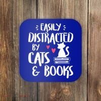 Cat And Book Lover Funny Easily Distracted By Cats And Books Meaningful Gift Coaster thumb 0