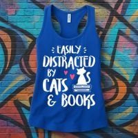 Cat And Book Lover Funny Easily Distracted By Cats And Books Meaningful Gift Women's Tank Top thumb 3