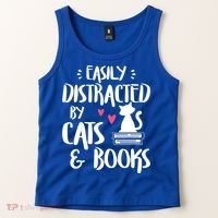 Cat And Book Lover Funny Easily Distracted By Cats And Books Meaningful Gift Tank Top thumb 2