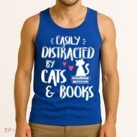 Cat And Book Lover Funny Easily Distracted By Cats And Books Meaningful Gift Tank Top thumb 3