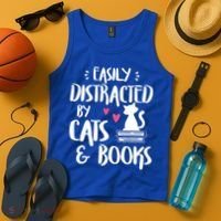 Cat And Book Lover Funny Easily Distracted By Cats And Books Meaningful Gift Tank Top thumb 4