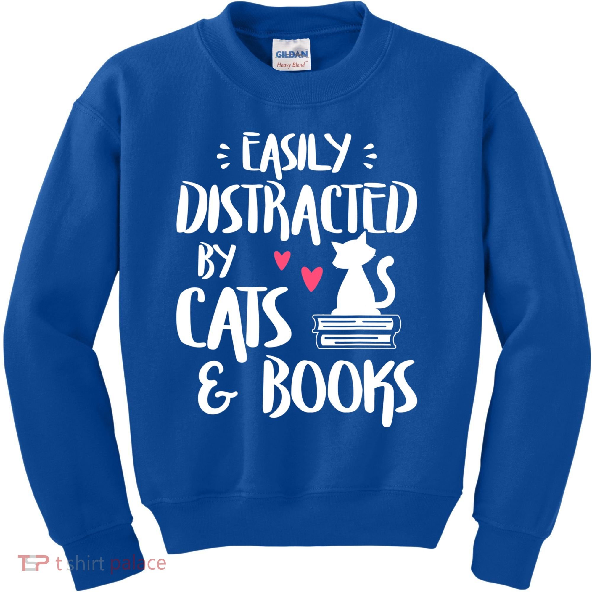Cat And Book Lover Funny Easily Distracted By Cats And Books Meaningful Gift Kids Sweatshirt