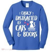Cat And Book Lover Funny Easily Distracted By Cats And Books Meaningful Gift Kids Long Sleeve Shirt thumb 0