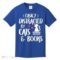 Cat And Book Lover Funny Easily Distracted By Cats And Books Meaningful Gift Kids T-Shirt thumb 0