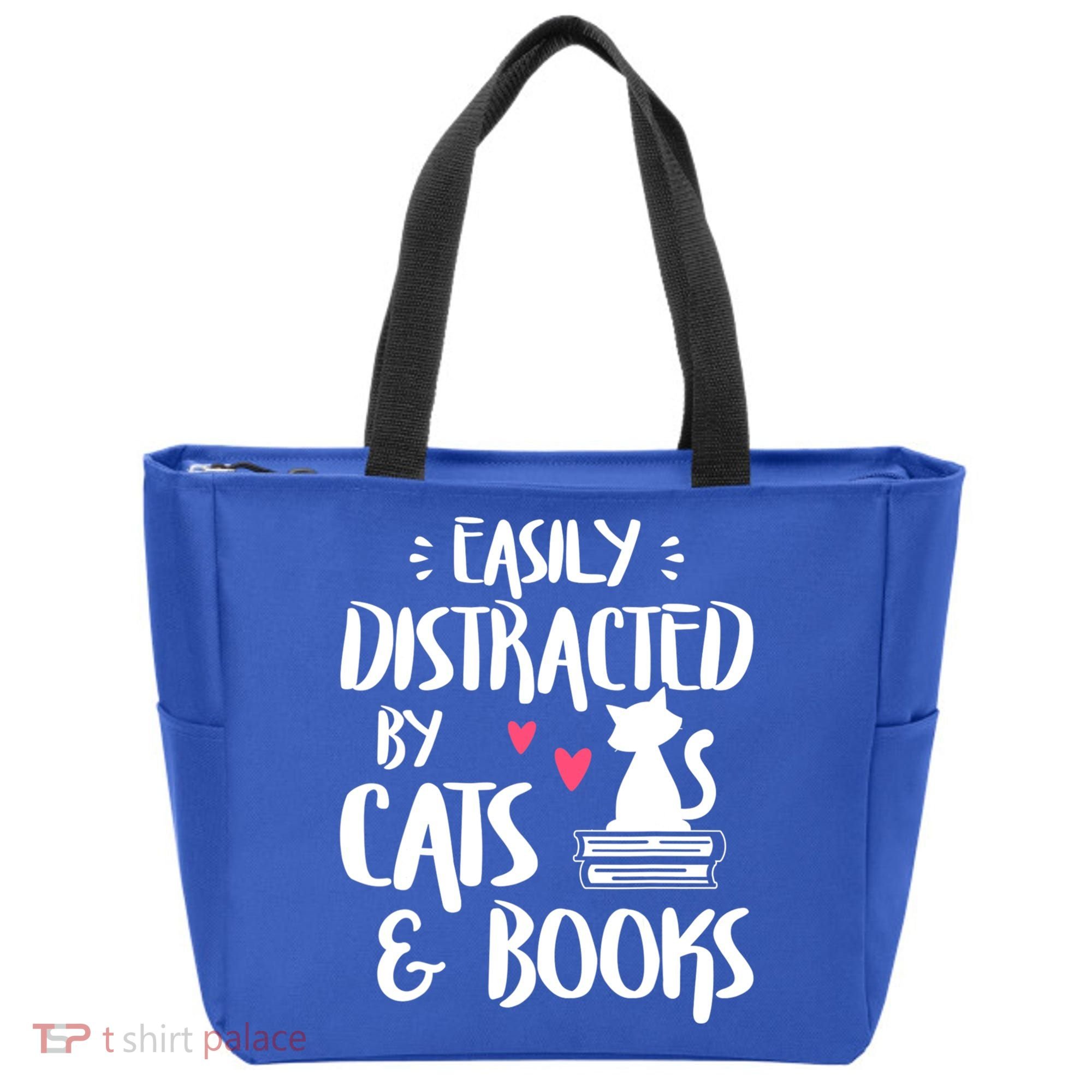 Cat And Book Lover Funny Easily Distracted By Cats And Books Meaningful Gift Tote Bag