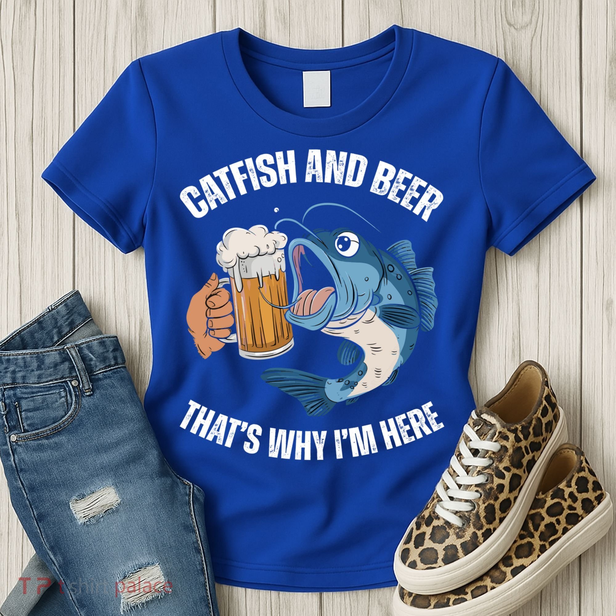 Catfish And Beer ThatS Why IM Here Catfish Fishing Cool Gift Women's T-Shirt