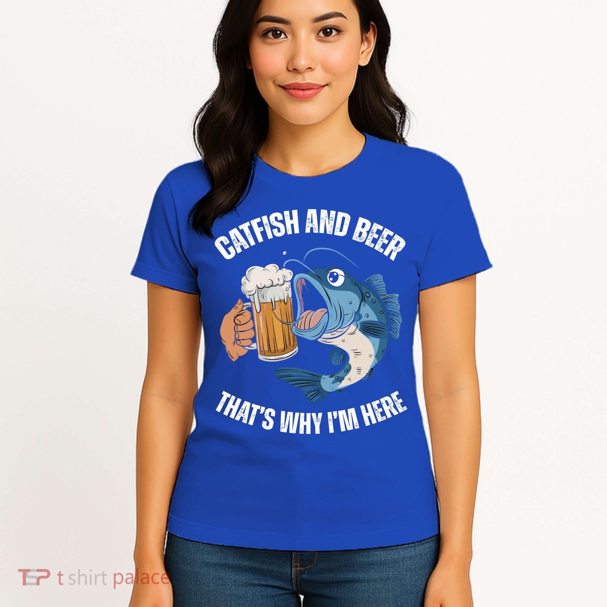 Catfish And Beer ThatS Why IM Here Catfish Fishing Cool Gift Women's T-Shirt