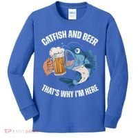 Catfish And Beer ThatS Why IM Here Catfish Fishing Cool Gift Kids Long Sleeve Shirt thumb 0