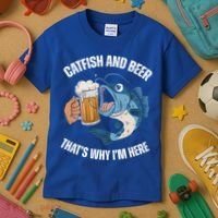 Catfish And Beer ThatS Why IM Here Catfish Fishing Cool Gift Kids T-Shirt thumb 3