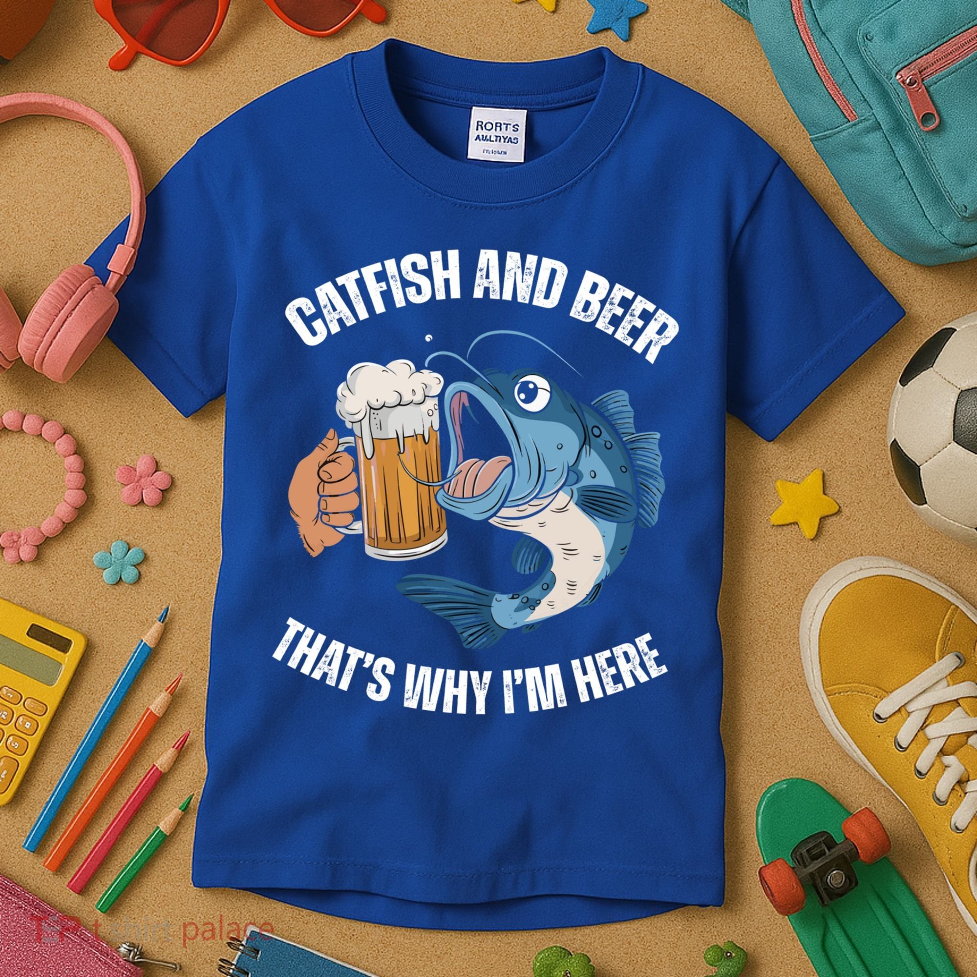 Catfish And Beer ThatS Why IM Here Catfish Fishing Cool Gift Kids T-Shirt