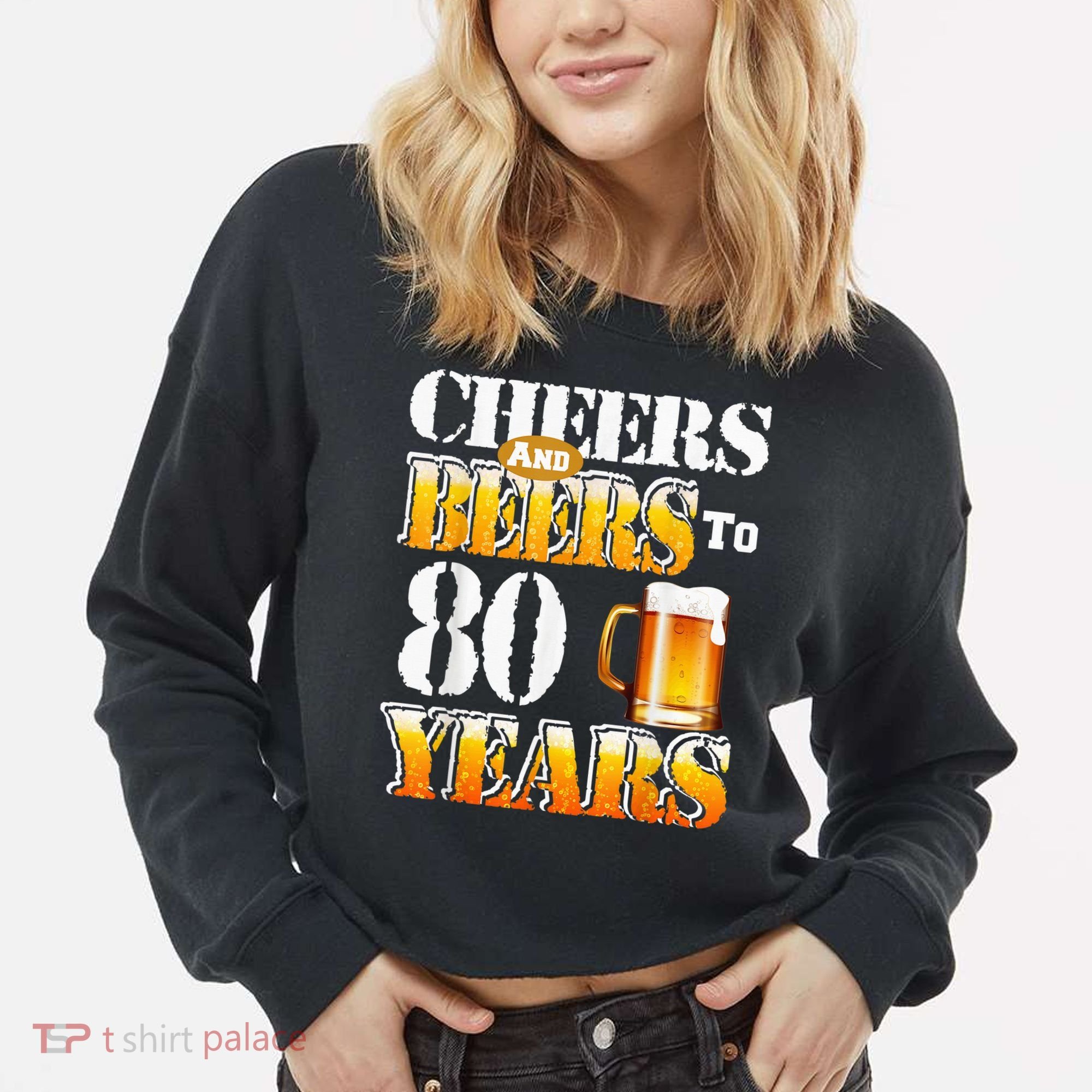 Cheers And Beers To 80 Years Funny 80th Birthday Beer Lover Cropped Pullover Crew