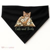 Cats And Books Floral Cute USA-Made Doggie Bandana thumb 0