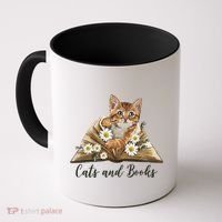 Cats And Books Floral Cute Coffee Mug thumb 0