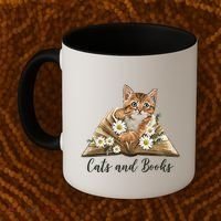 Cats And Books Floral Cute Coffee Mug thumb 2