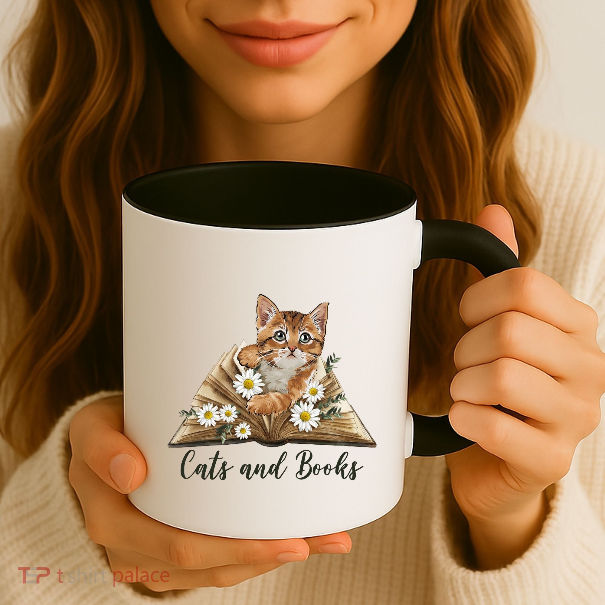 Cats And Books Floral Cute Coffee Mug