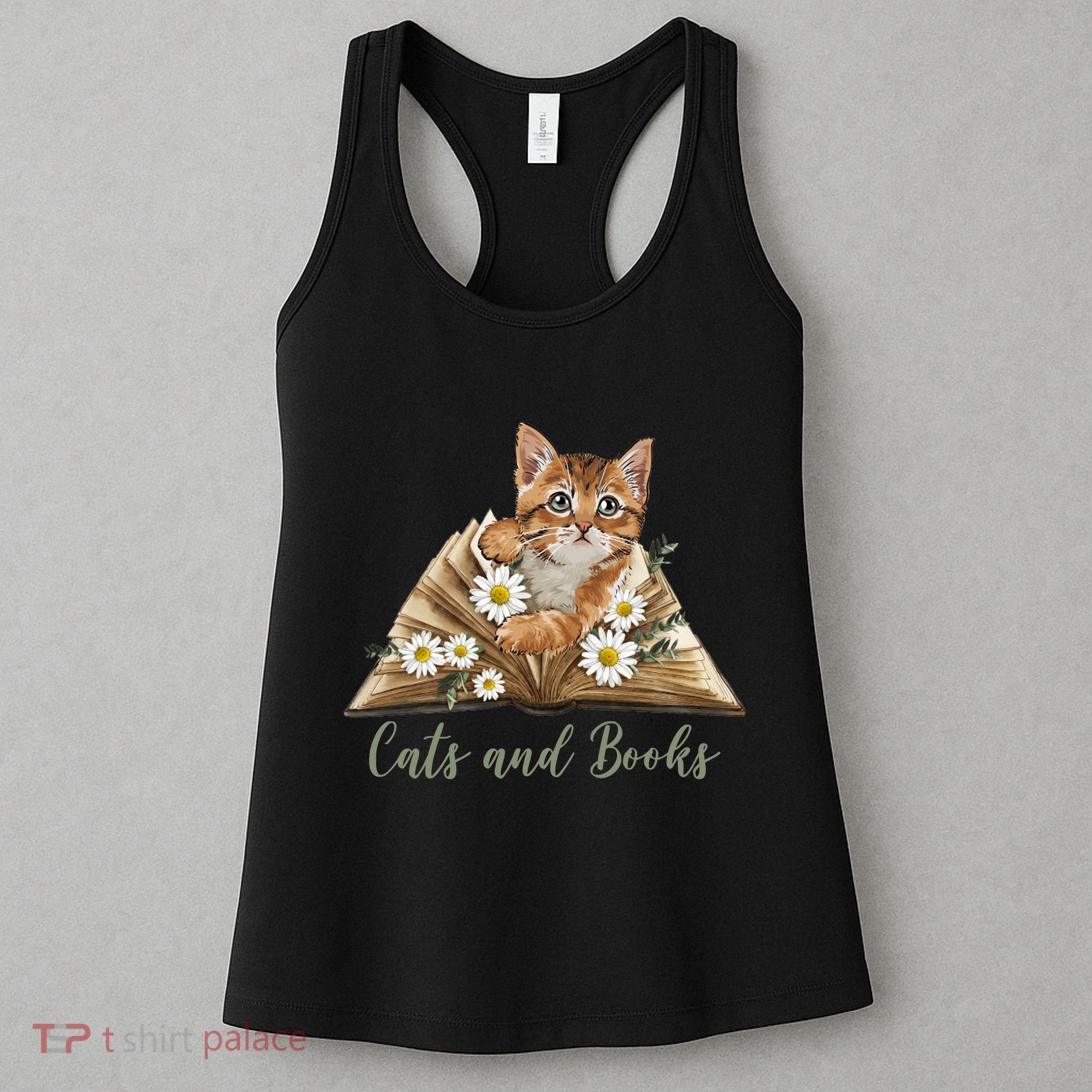 Cats And Books Floral Cute Women's Tank Top