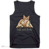 Cats And Books Floral Cute Tank Top thumb 0