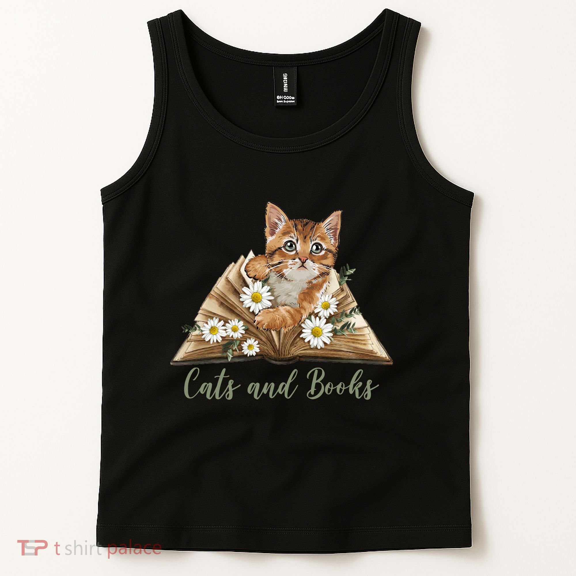 Cats And Books Floral Cute Tank Top