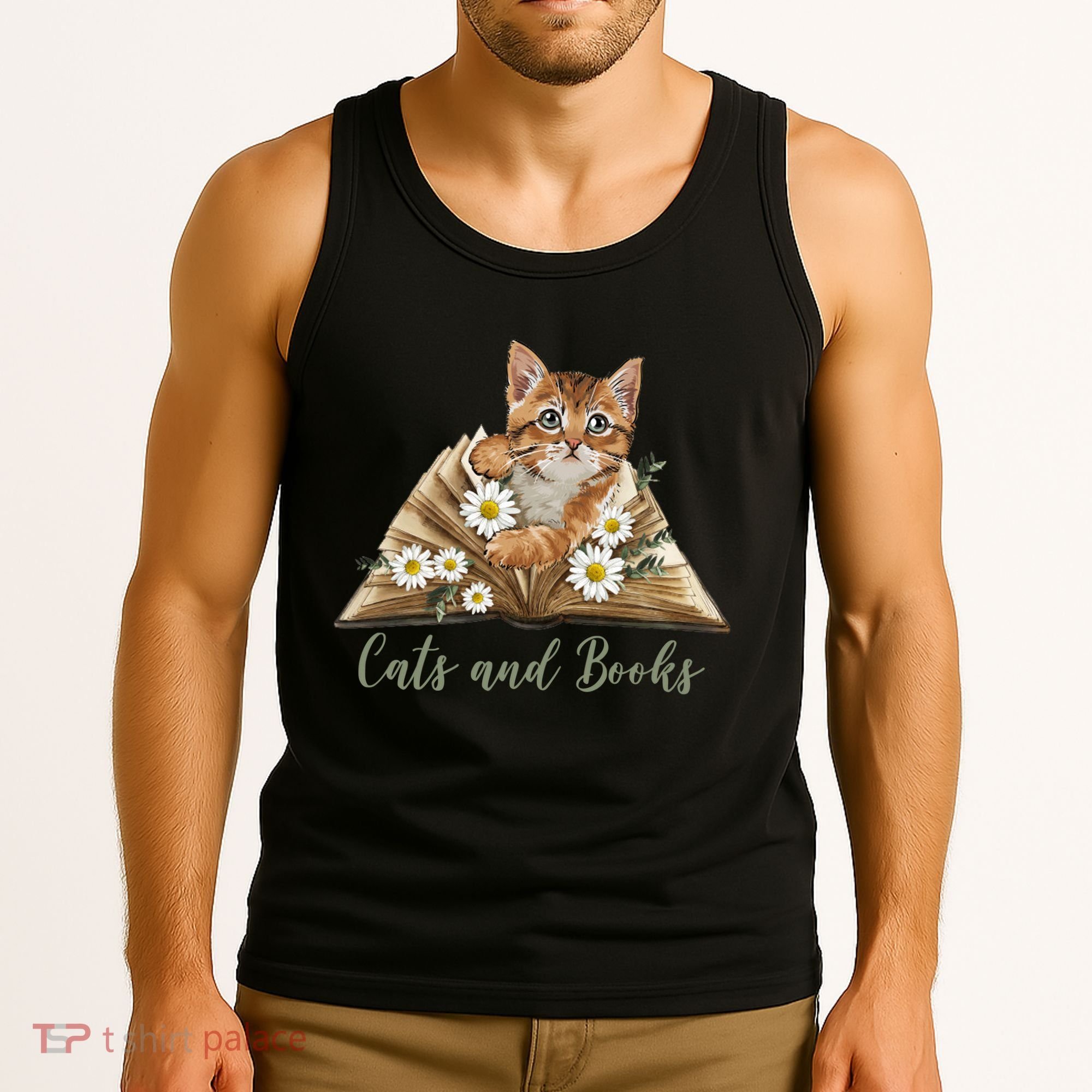 Cats And Books Floral Cute Tank Top