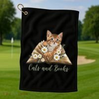 Cats And Books Floral Cute Golf Towel thumb 1