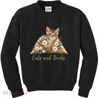 Cats And Books Floral Cute Kids Sweatshirt thumb 0