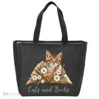 Cats And Books Floral Cute Tote Bag thumb 0