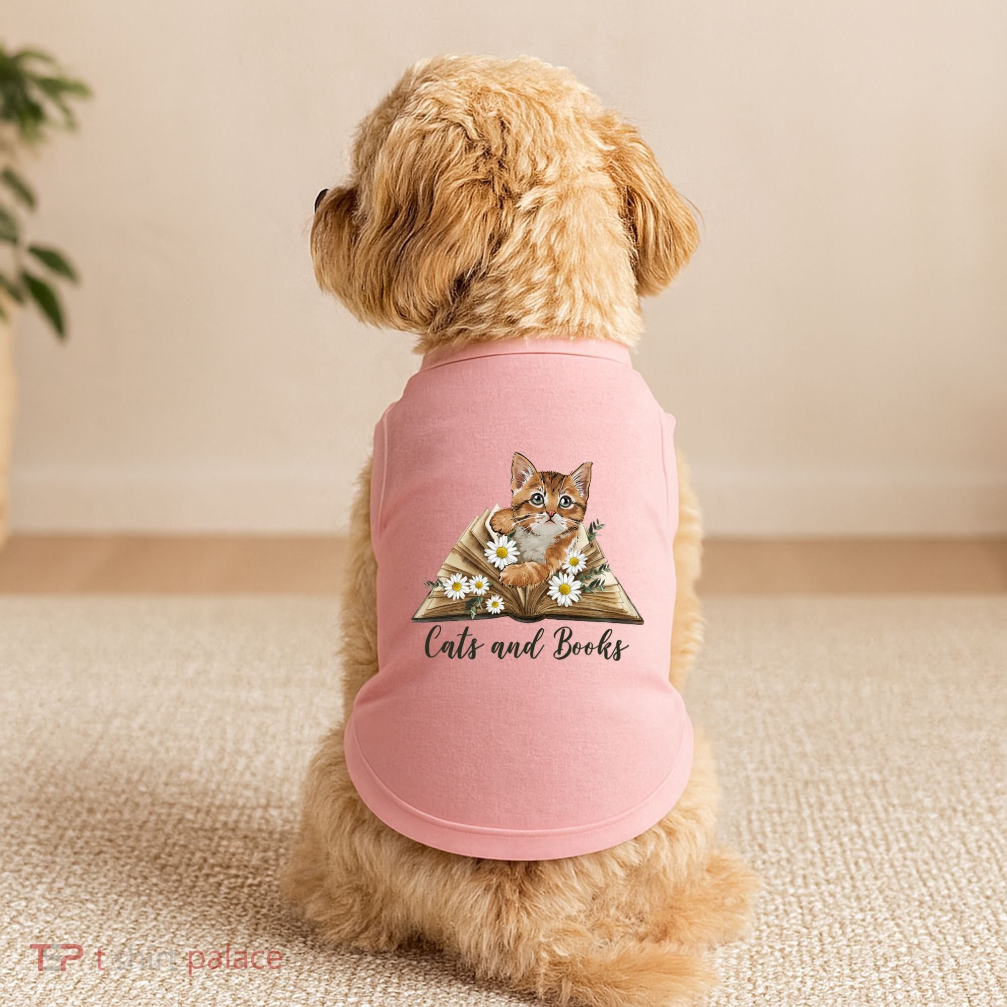 Cats And Books Floral Cute Doggie Tank