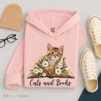 Cats And Books Floral Cute Hoodie thumb 4