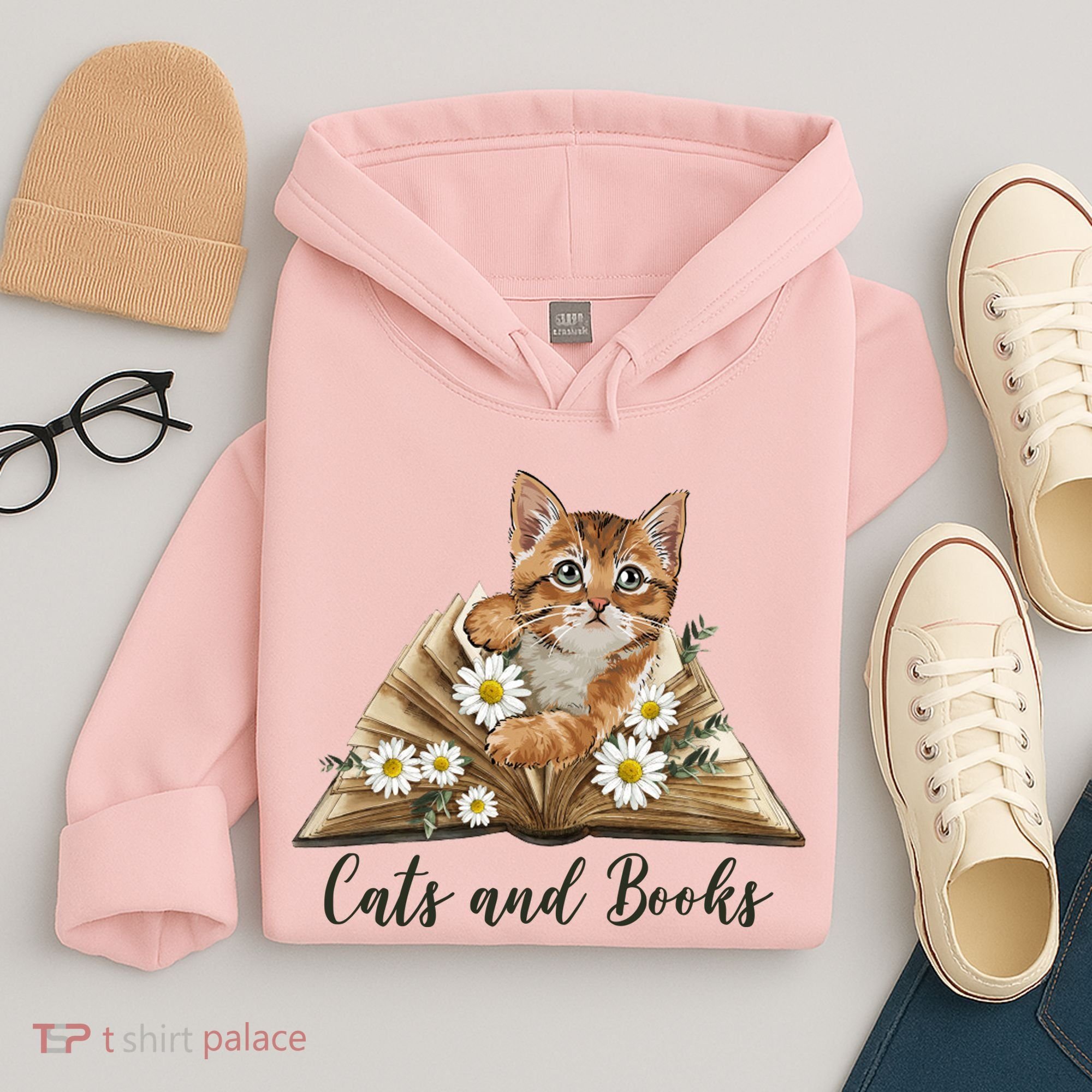 Cats And Books Floral Cute Hoodie