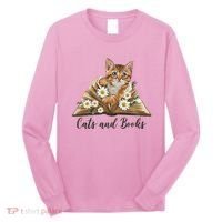 Cats And Books Floral Cute Long Sleeve Shirt thumb 0