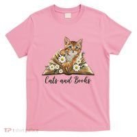 Cats And Books Floral Cute T-Shirt thumb 0