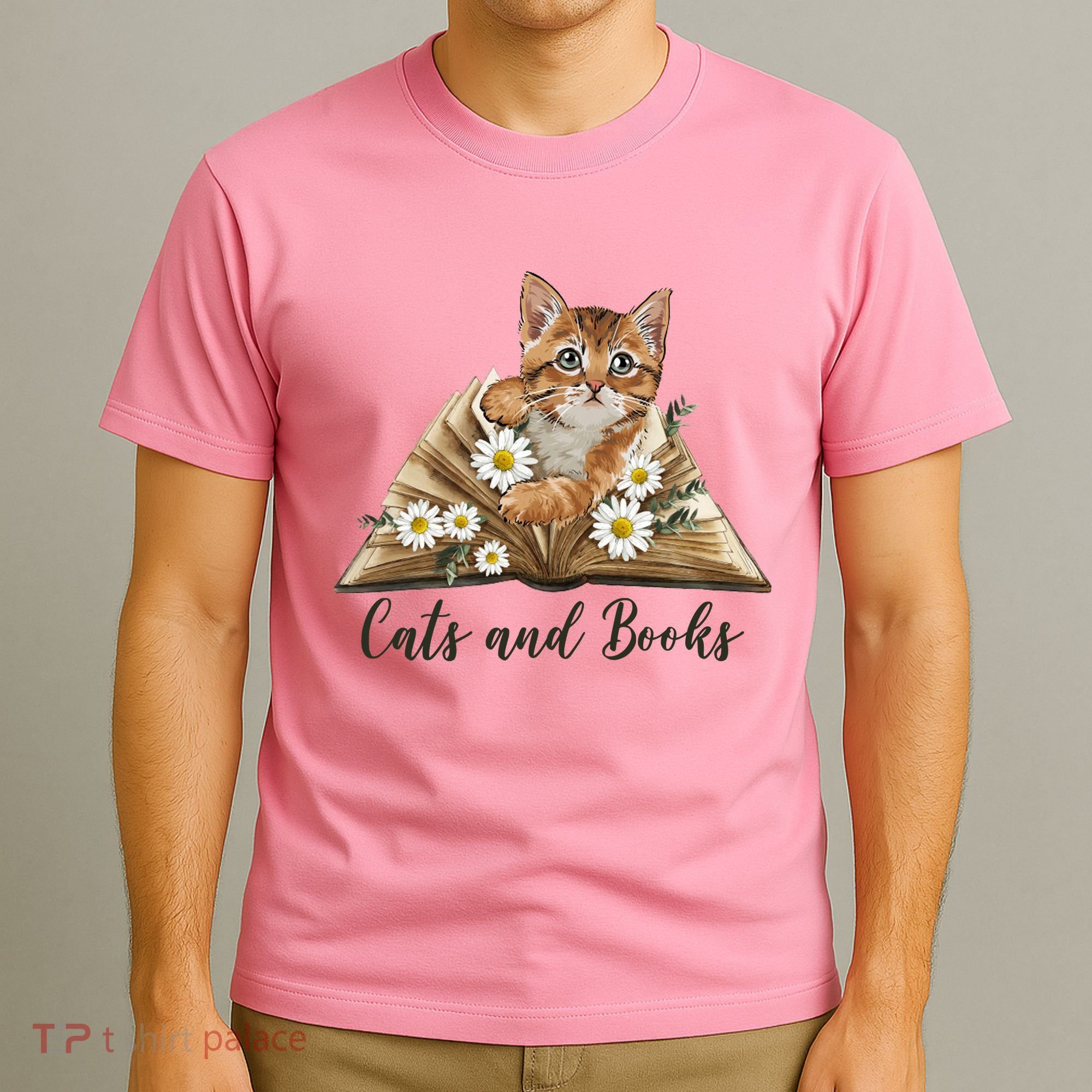 Cats And Books Floral Cute T-Shirt