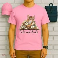 Cats And Books Floral Cute T-Shirt thumb 6
