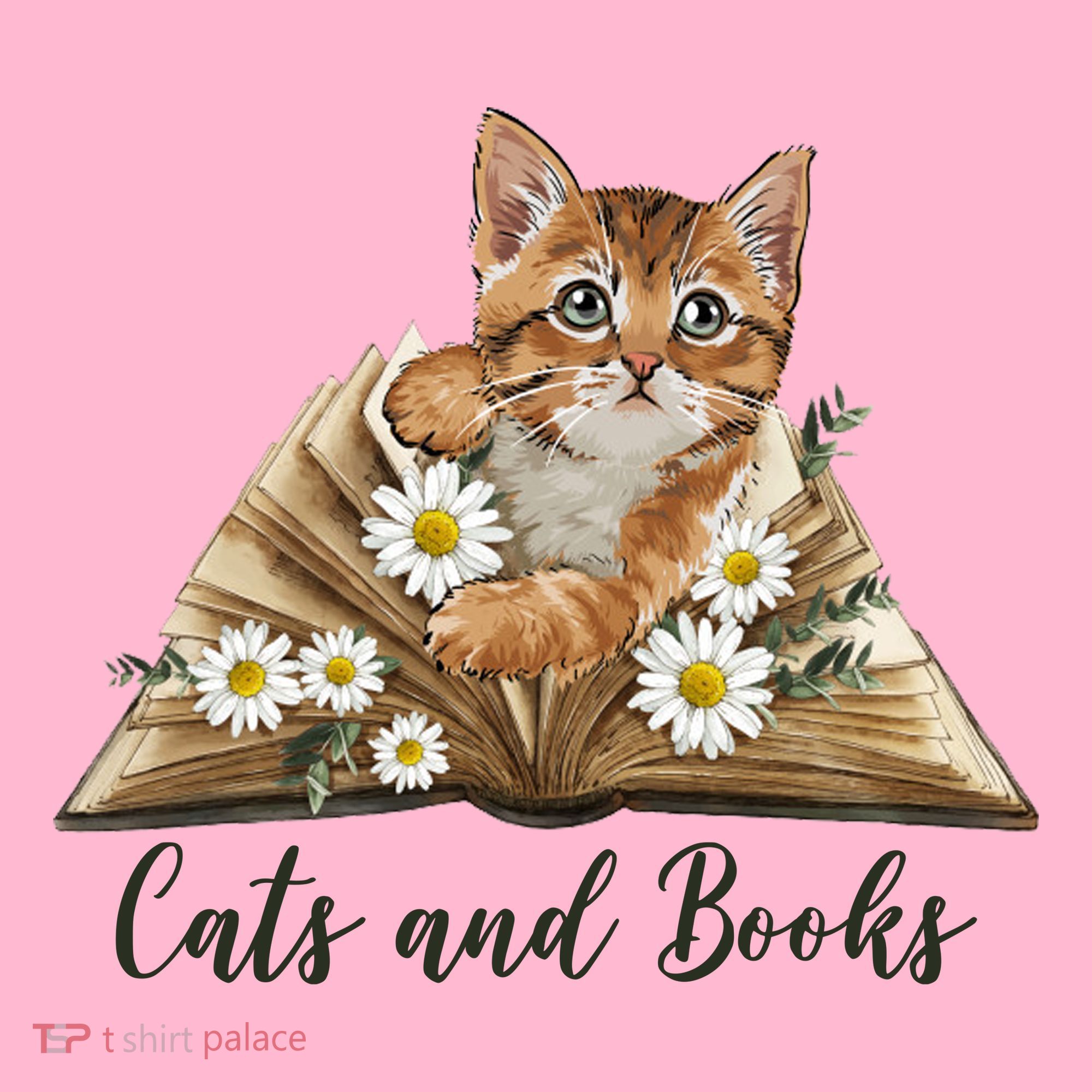 Cats And Books Floral Cute T-Shirt