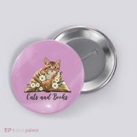 Cats And Books Floral Cute Button thumb 0