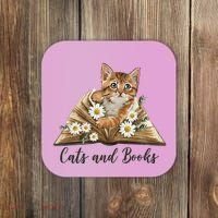 Cats And Books Floral Cute Coaster thumb 0