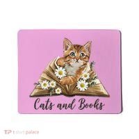 Cats And Books Floral Cute Mousepad thumb 0