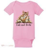 Cats And Books Floral Cute Baby Bodysuit thumb 0