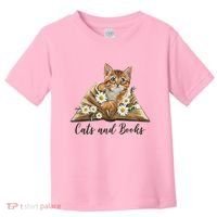 Cats And Books Floral Cute Toddler T-Shirt thumb 0