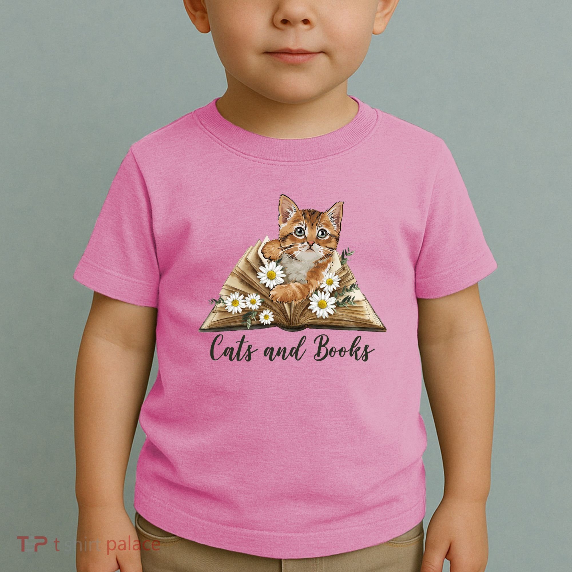 Cats And Books Floral Cute Toddler T-Shirt