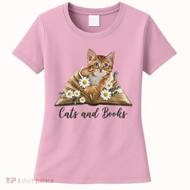 Cats And Books Floral Cute Women's T-Shirt