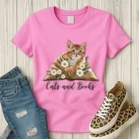 Cats And Books Floral Cute Women's T-Shirt thumb 3