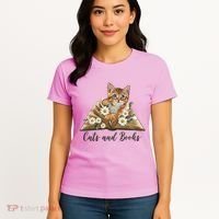 Cats And Books Floral Cute Women's T-Shirt thumb 4